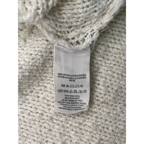 Free People Oversized Ivory Knit Sweater Slouchy V Neck, 100% Cotton - Picture 7 of 11